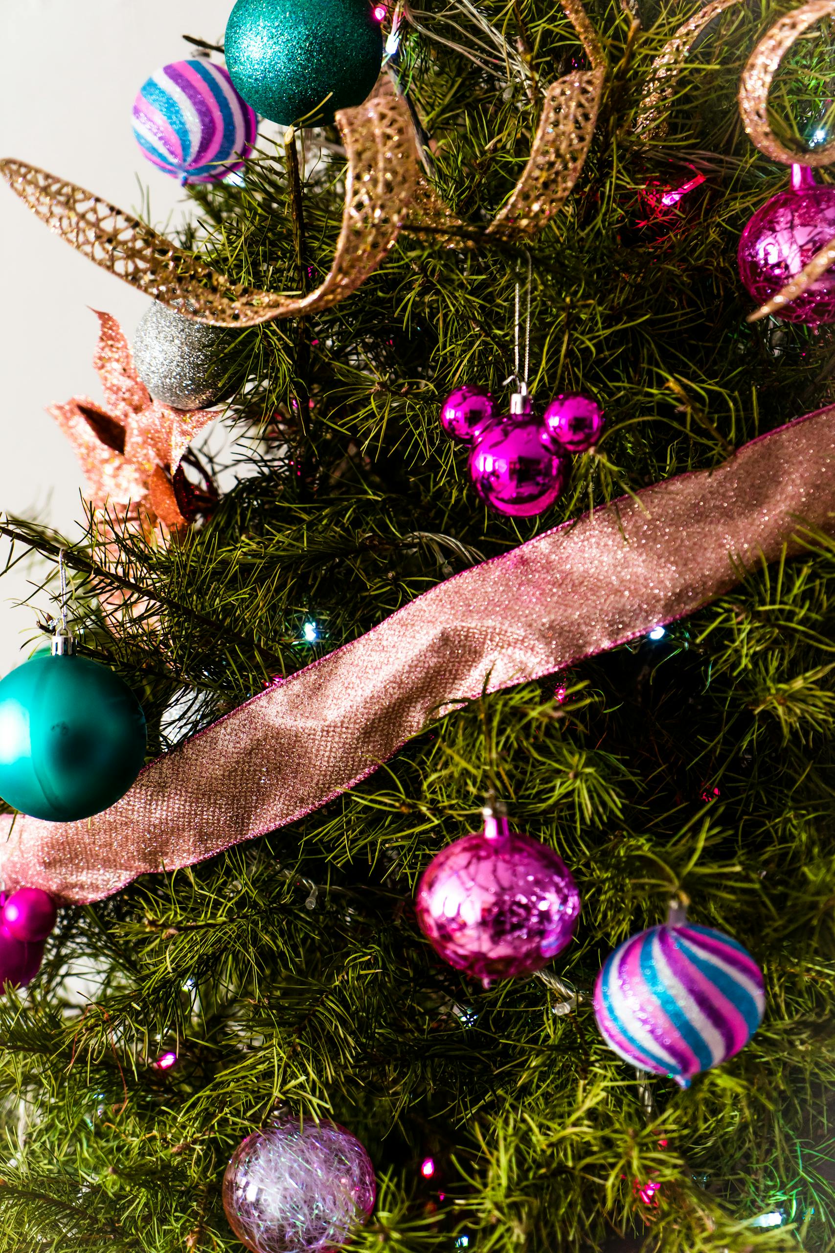 Close up of Decorations on a Christmas Tree